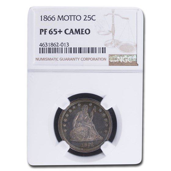 1866 Liberty Seated Quarter PF-65+ Cameo NGC (Motto) 1866 Liberty Seated Quarter PF-65+ Cameo NGC (Motto)